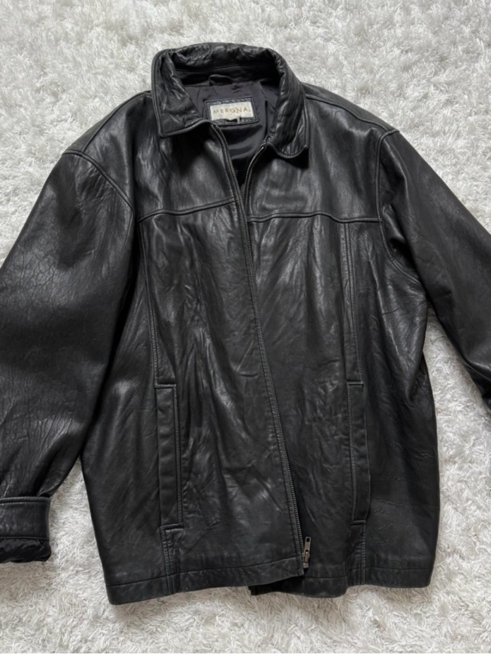 Merona Black Leather Bomber Jacket